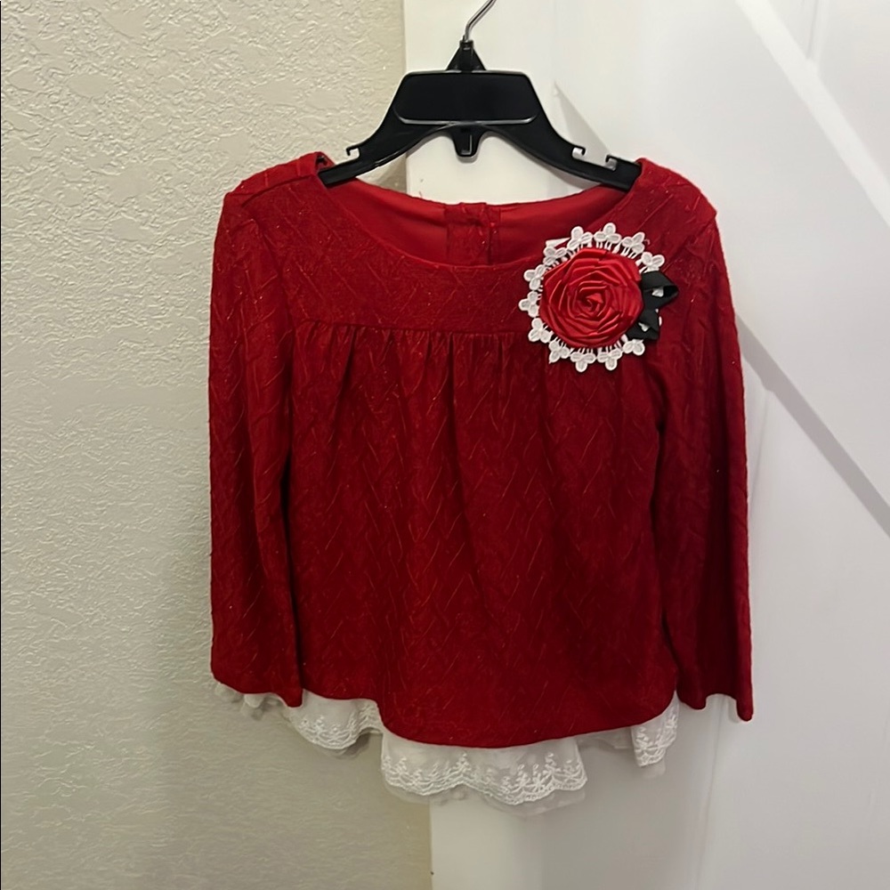 Elegant Red Lace-Trimmed Girls Top